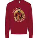 Chillin & Grillin Funny BBQ Beer Camping Kids Sweatshirt Jumper Red