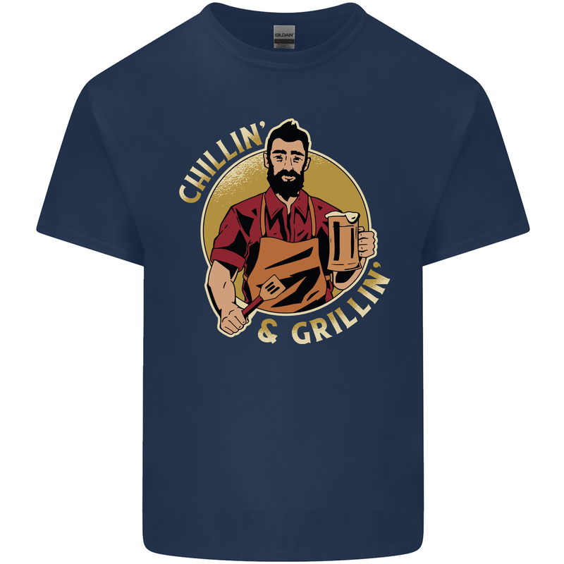 Chillin & Grillin Funny BBQ Beer Camping Kids T-Shirt Childrens Navy Blue