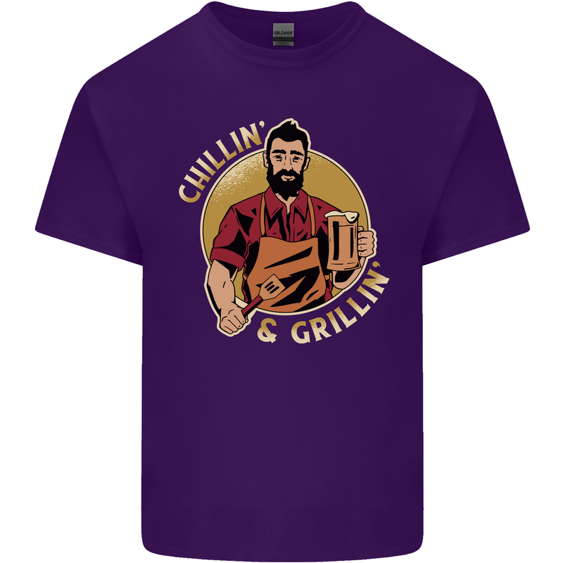 Chillin & Grillin Funny BBQ Beer Camping Mens Cotton T-Shirt Tee Top Purple