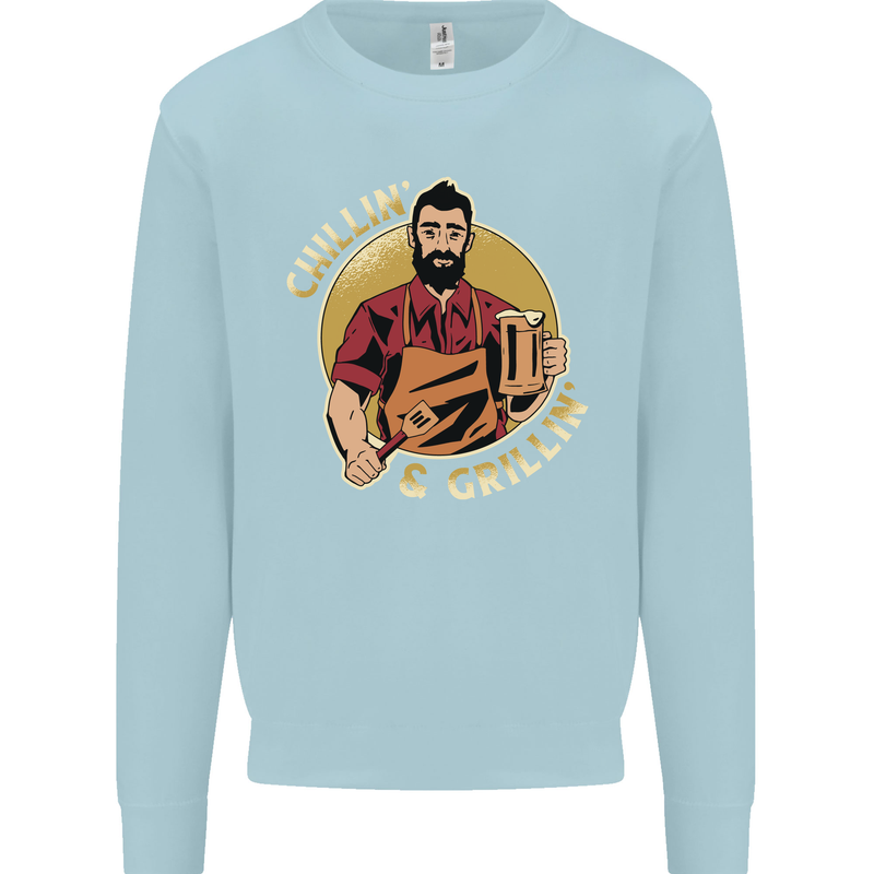 Chillin & Grillin Funny BBQ Beer Camping Mens Sweatshirt Jumper Light Blue