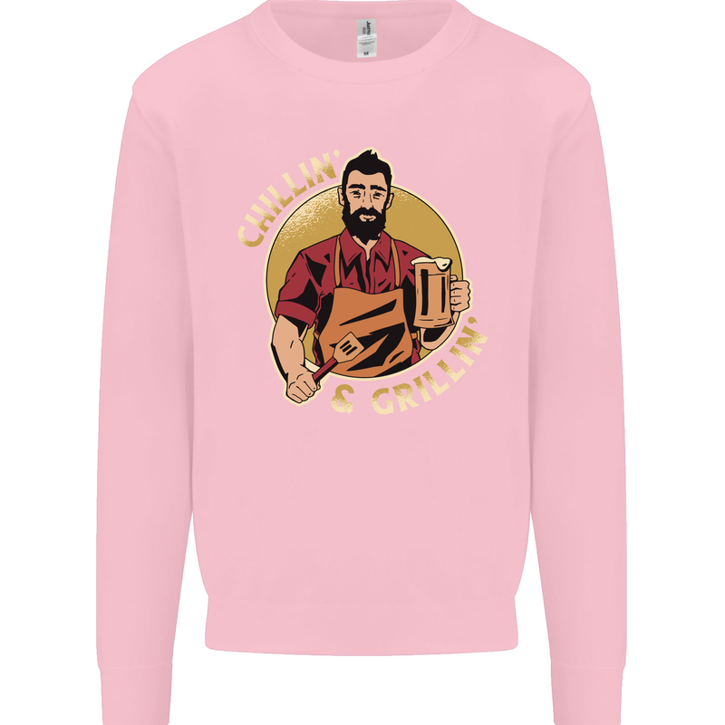 Chillin & Grillin Funny BBQ Beer Camping Mens Sweatshirt Jumper Light Pink