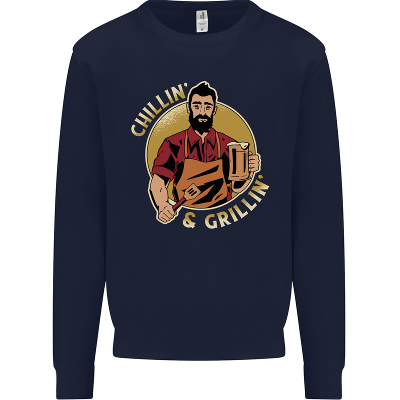 Chillin & Grillin Funny BBQ Beer Camping Mens Sweatshirt Jumper Navy Blue