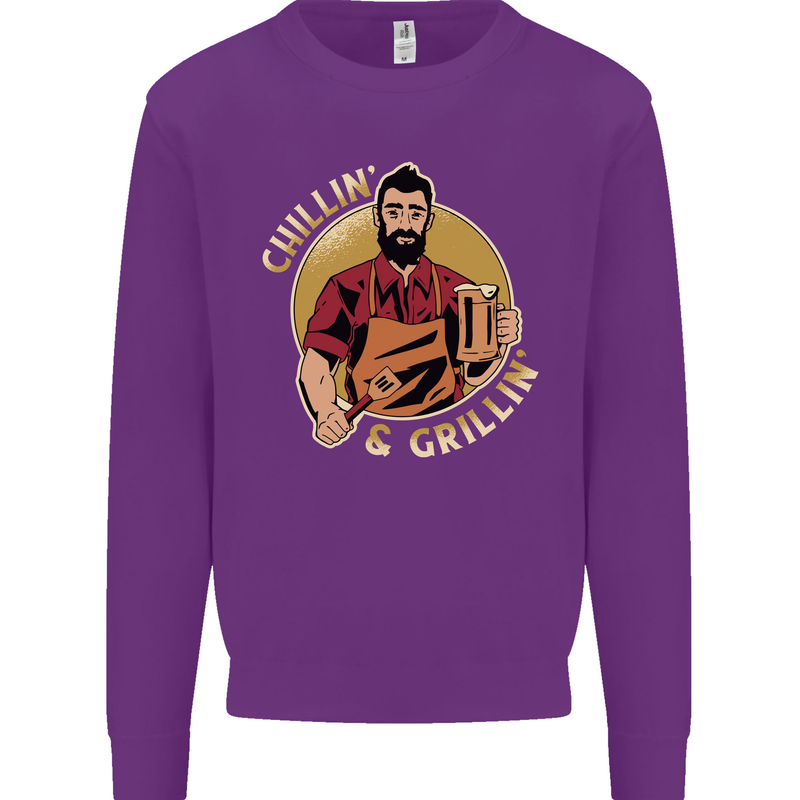 Chillin & Grillin Funny BBQ Beer Camping Mens Sweatshirt Jumper Purple