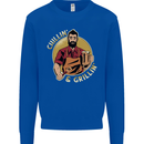 Chillin & Grillin Funny BBQ Beer Camping Mens Sweatshirt Jumper Royal Blue