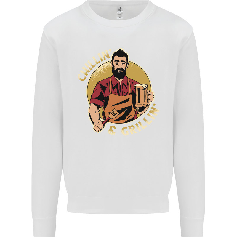 Chillin & Grillin Funny BBQ Beer Camping Mens Sweatshirt Jumper White