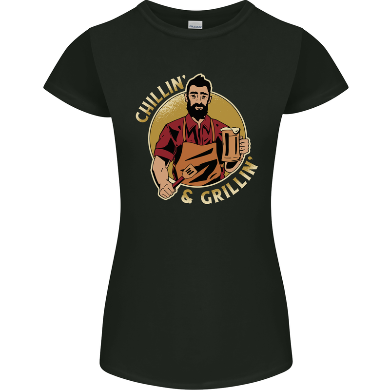 Chillin & Grillin Funny BBQ Beer Camping Womens Petite Cut T-Shirt Black