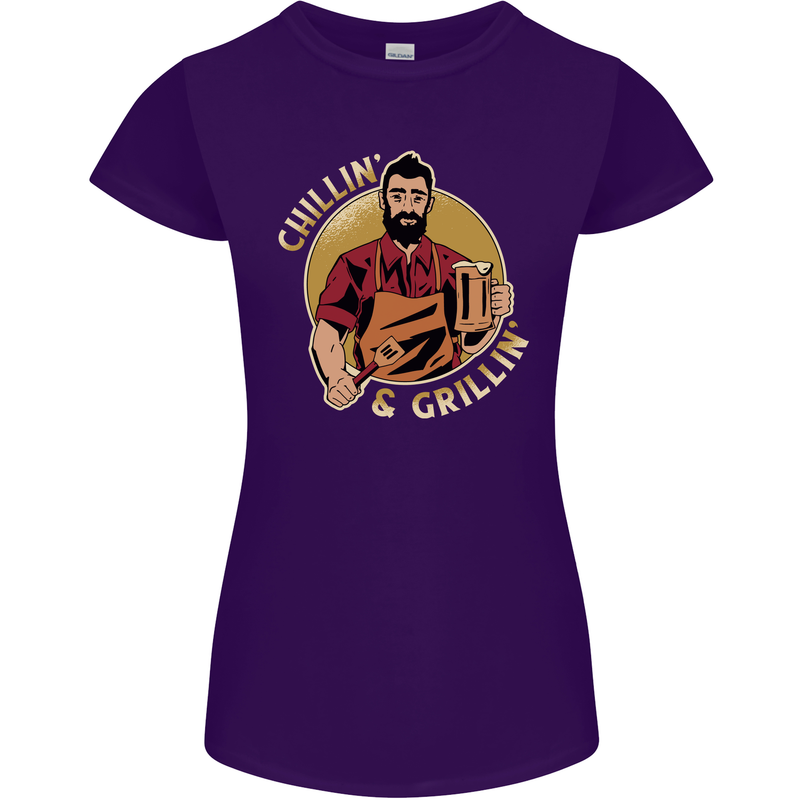 Chillin & Grillin Funny BBQ Beer Camping Womens Petite Cut T-Shirt Purple