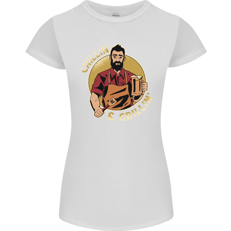 Chillin & Grillin Funny BBQ Beer Camping Womens Petite Cut T-Shirt White