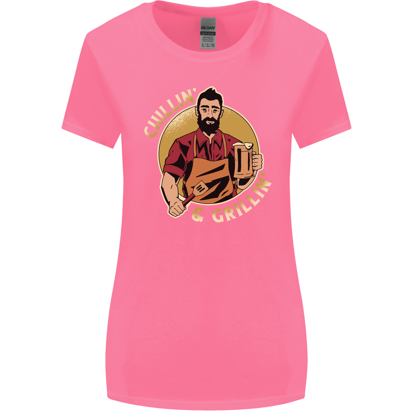 Chillin & Grillin Funny BBQ Beer Camping Womens Wider Cut T-Shirt Azalea