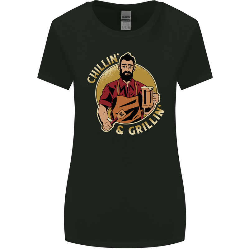 Chillin & Grillin Funny BBQ Beer Camping Womens Wider Cut T-Shirt Black