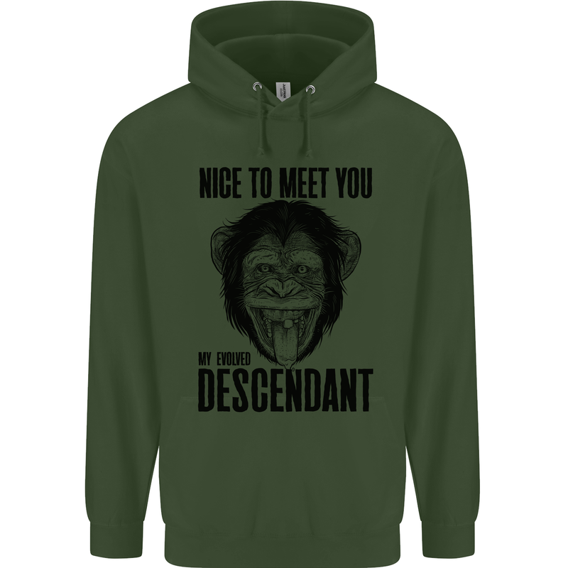 Chimp Evolved Dessendant Funny Monkey Ape Childrens Kids Hoodie Forest Green