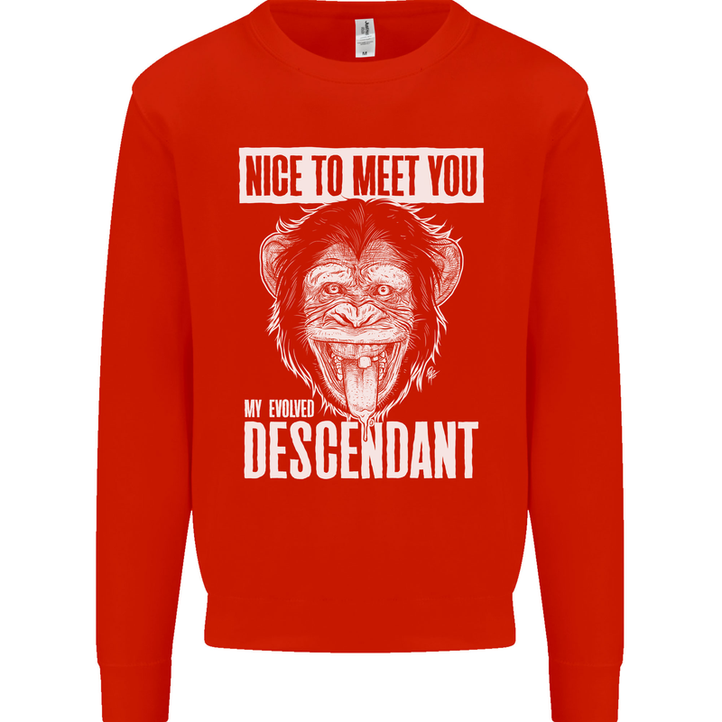 Chimp Evolved Dessendant Funny Monkey Ape Kids Sweatshirt Jumper Bright Red