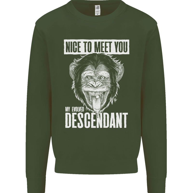 Chimp Evolved Dessendant Funny Monkey Ape Kids Sweatshirt Jumper Forest Green