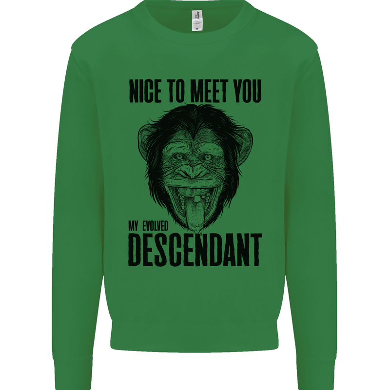 Chimp Evolved Dessendant Funny Monkey Ape Kids Sweatshirt Jumper Irish Green