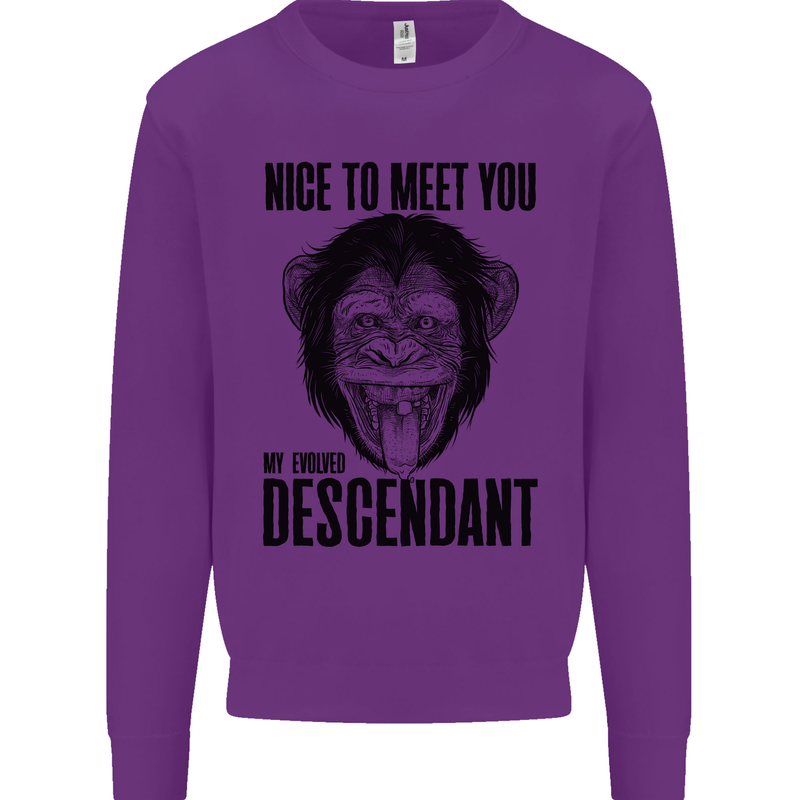 Chimp Evolved Dessendant Funny Monkey Ape Kids Sweatshirt Jumper Purple