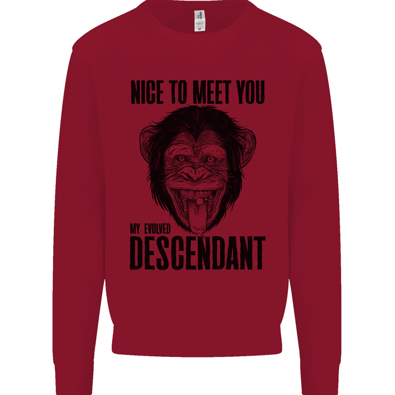 Chimp Evolved Dessendant Funny Monkey Ape Kids Sweatshirt Jumper Red