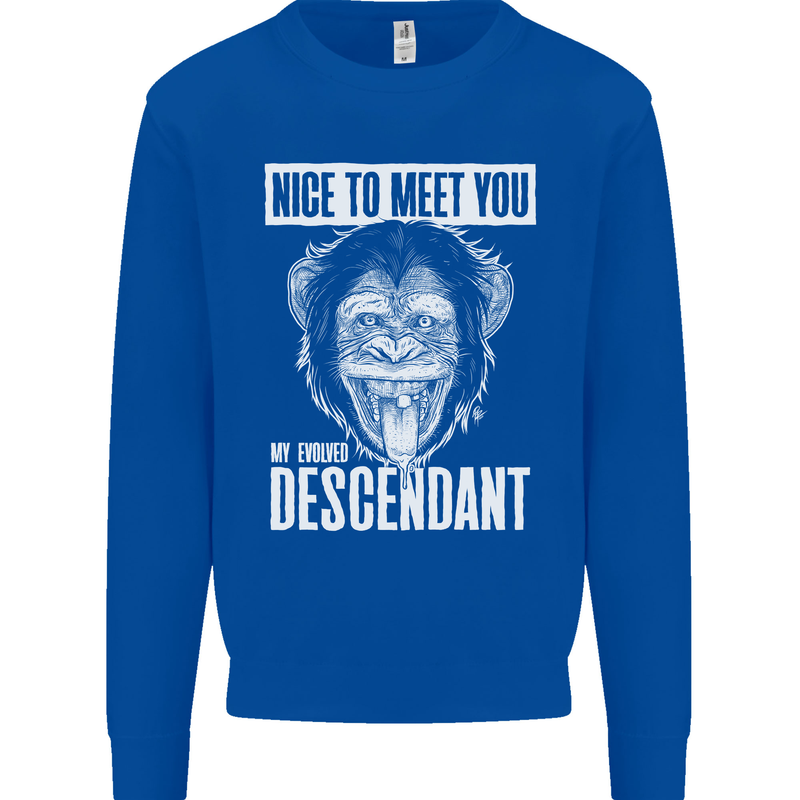 Chimp Evolved Dessendant Funny Monkey Ape Kids Sweatshirt Jumper Royal Blue