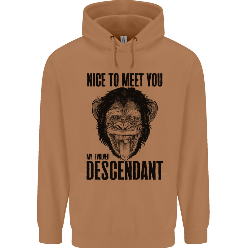 Chimp Evolved Dessendant Funny Monkey Ape Mens 80% Cotton Hoodie Caramel Latte
