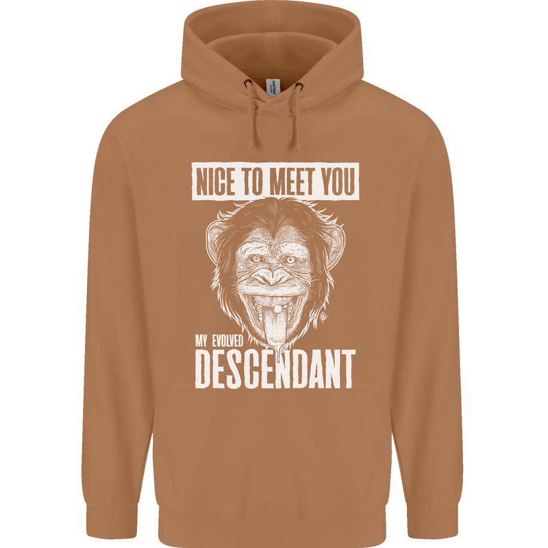 Chimp Evolved Dessendant Funny Monkey Ape Mens 80% Cotton Hoodie Caramel Latte