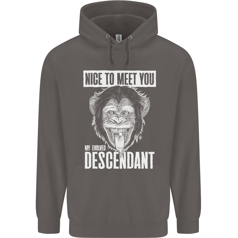 Chimp Evolved Dessendant Funny Monkey Ape Mens 80% Cotton Hoodie Charcoal