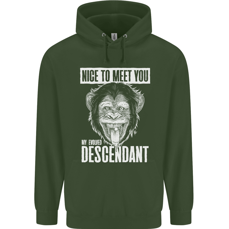 Chimp Evolved Dessendant Funny Monkey Ape Mens 80% Cotton Hoodie Forest Green