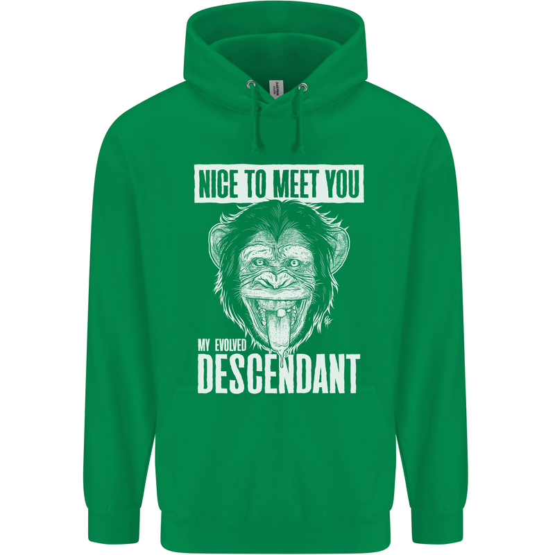Chimp Evolved Dessendant Funny Monkey Ape Mens 80% Cotton Hoodie Irish Green