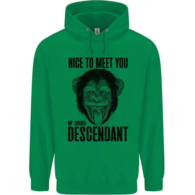 Chimp Evolved Dessendant Funny Monkey Ape Mens 80% Cotton Hoodie Irish Green