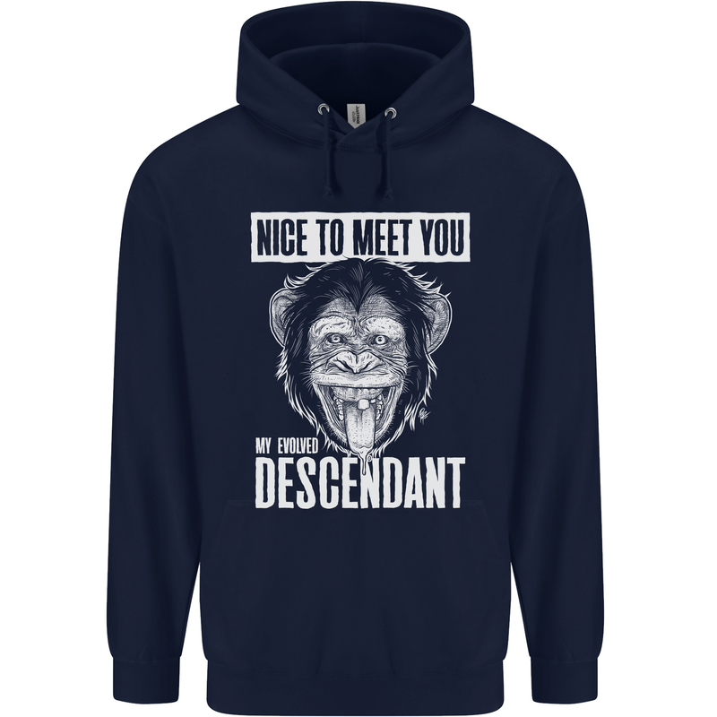 Chimp Evolved Dessendant Funny Monkey Ape Mens 80% Cotton Hoodie Navy Blue