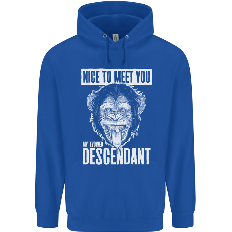 Chimp Evolved Dessendant Funny Monkey Ape Mens 80% Cotton Hoodie Royal Blue