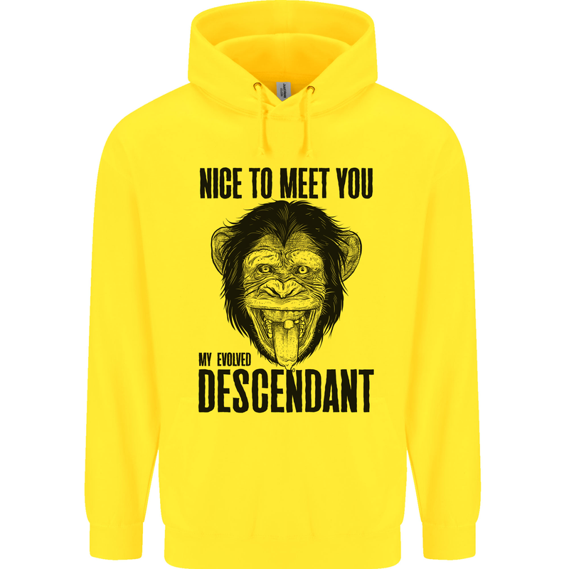 Chimp Evolved Dessendant Funny Monkey Ape Mens 80% Cotton Hoodie Yellow