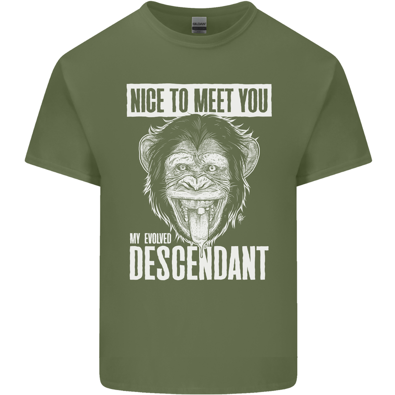 Chimp Evolved Dessendant Funny Monkey Ape Mens Cotton T-Shirt Tee Top Military Green