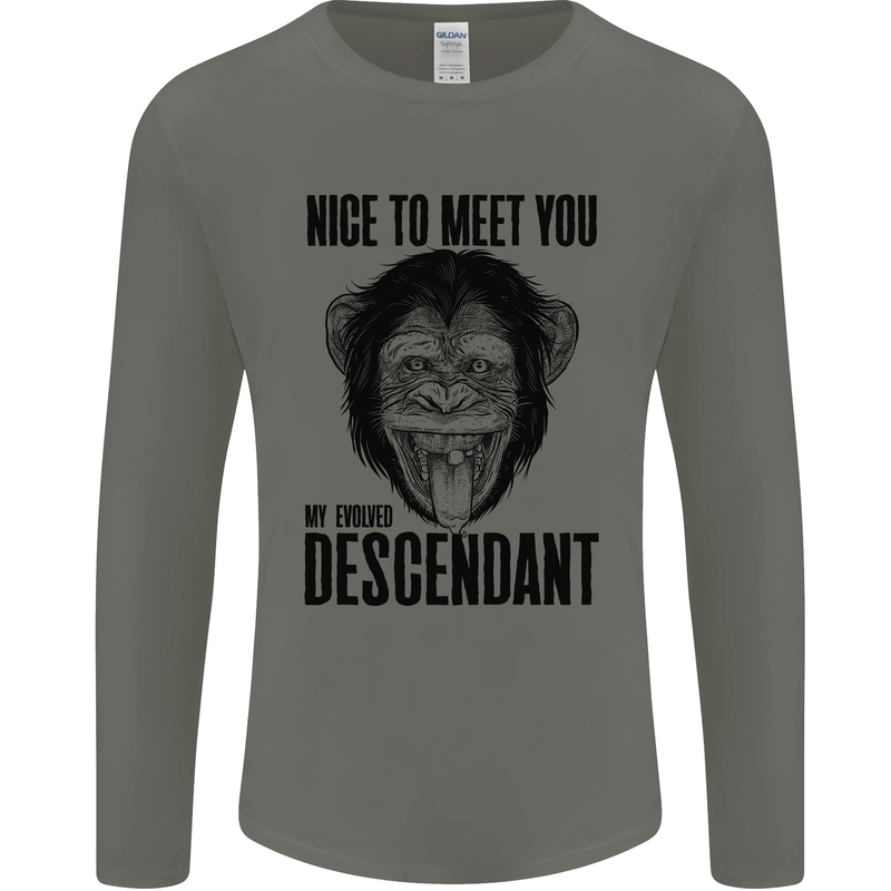 Chimp Evolved Dessendant Funny Monkey Ape Mens Long Sleeve T-Shirt Charcoal