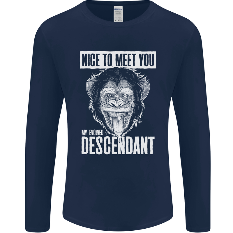 Chimp Evolved Dessendant Funny Monkey Ape Mens Long Sleeve T-Shirt Navy Blue