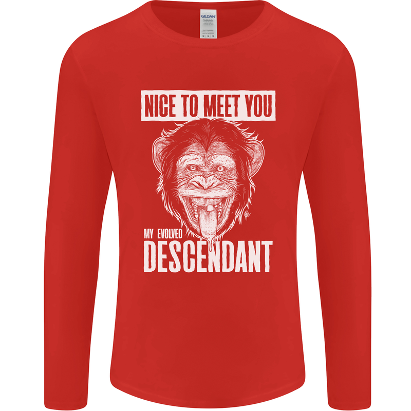 Chimp Evolved Dessendant Funny Monkey Ape Mens Long Sleeve T-Shirt Red