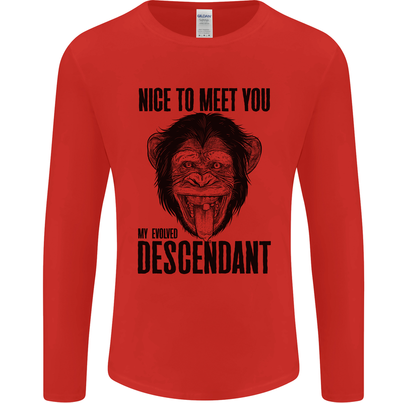 Chimp Evolved Dessendant Funny Monkey Ape Mens Long Sleeve T-Shirt Red
