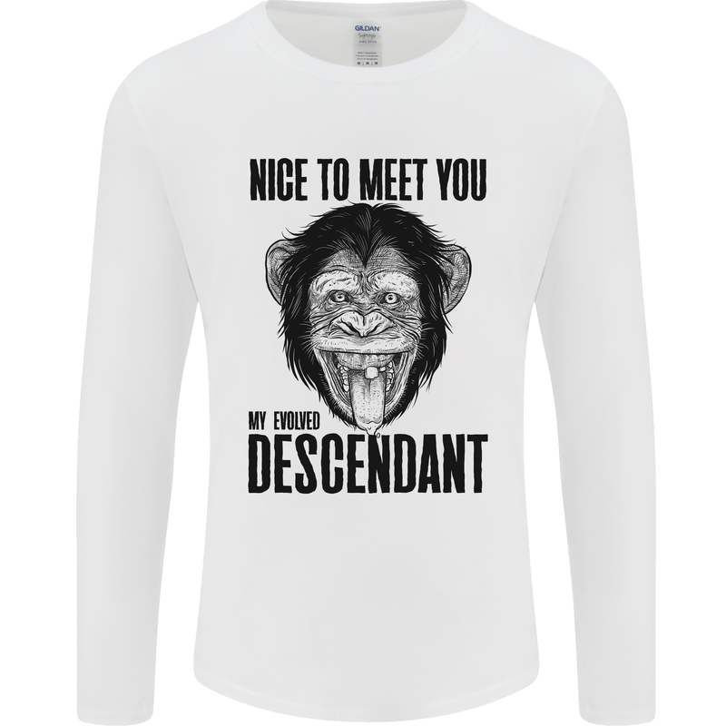 Chimp Evolved Dessendant Funny Monkey Ape Mens Long Sleeve T-Shirt White
