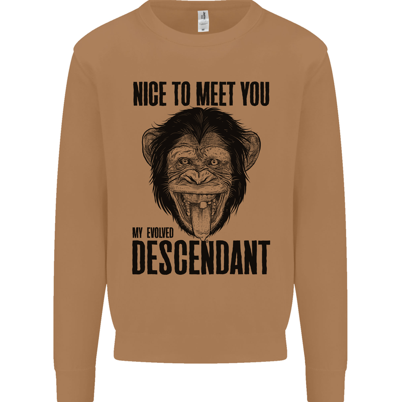 Chimp Evolved Dessendant Funny Monkey Ape Mens Sweatshirt Jumper Caramel Latte