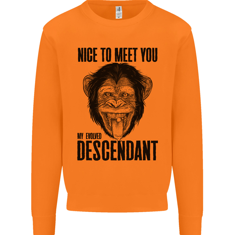 Chimp Evolved Dessendant Funny Monkey Ape Mens Sweatshirt Jumper Orange