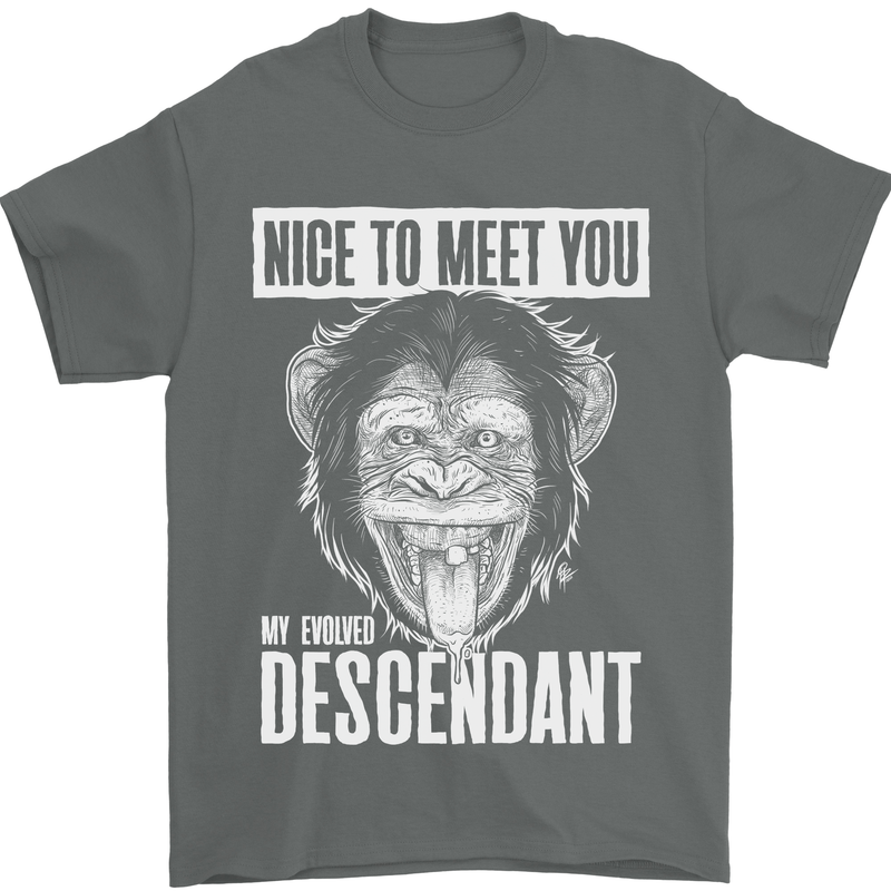 Chimp Evolved Dessendant Funny Monkey Ape Mens T-Shirt Cotton Gildan Charcoal