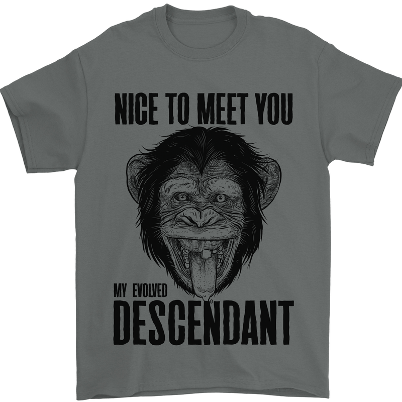 Chimp Evolved Dessendant Funny Monkey Ape Mens T-Shirt Cotton Gildan Charcoal