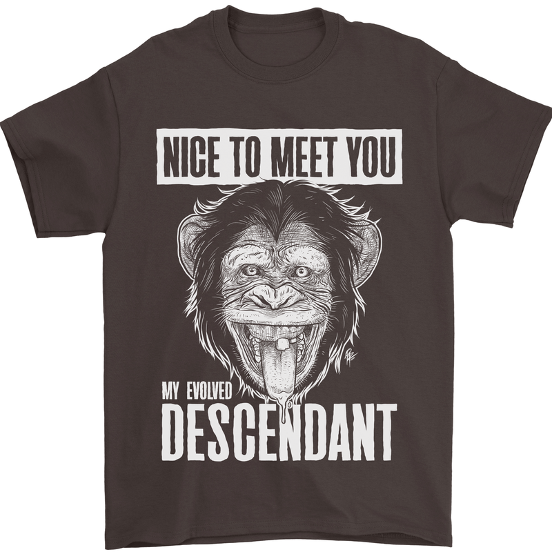 Chimp Evolved Dessendant Funny Monkey Ape Mens T-Shirt Cotton Gildan Dark Chocolate