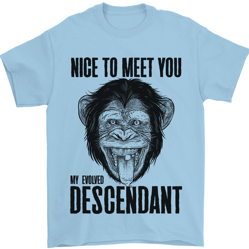 Chimp Evolved Dessendant Funny Monkey Ape Mens T-Shirt Cotton Gildan Light Blue