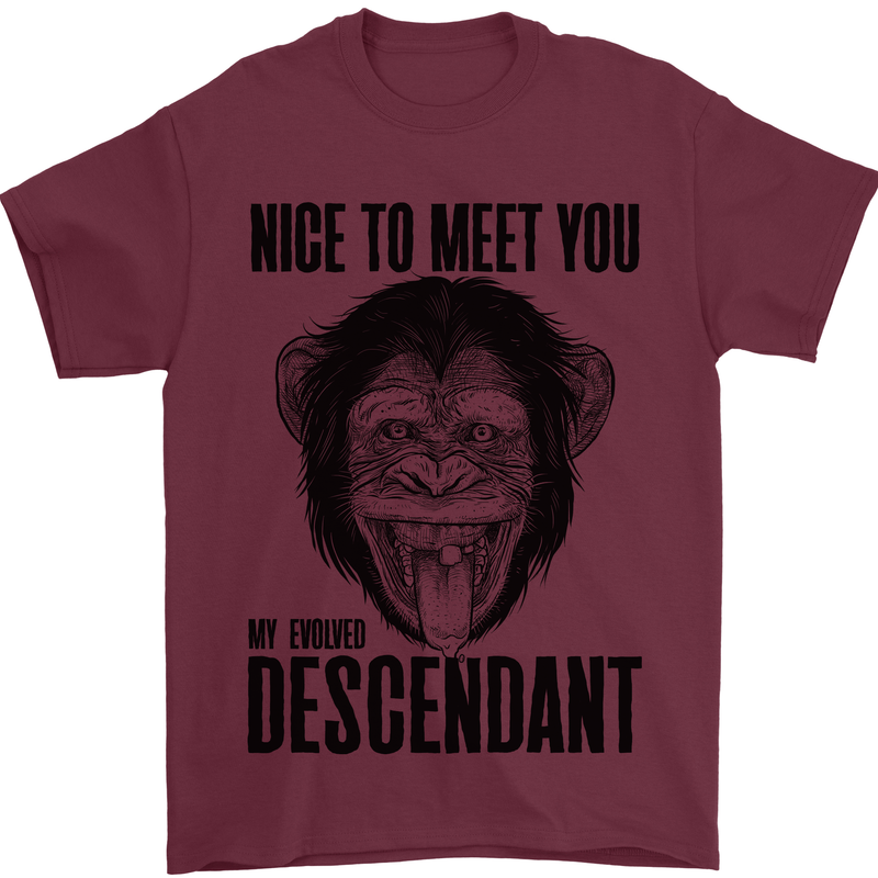 Chimp Evolved Dessendant Funny Monkey Ape Mens T-Shirt Cotton Gildan Maroon