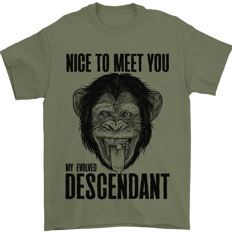 Chimp Evolved Dessendant Funny Monkey Ape Mens T-Shirt Cotton Gildan Military Green