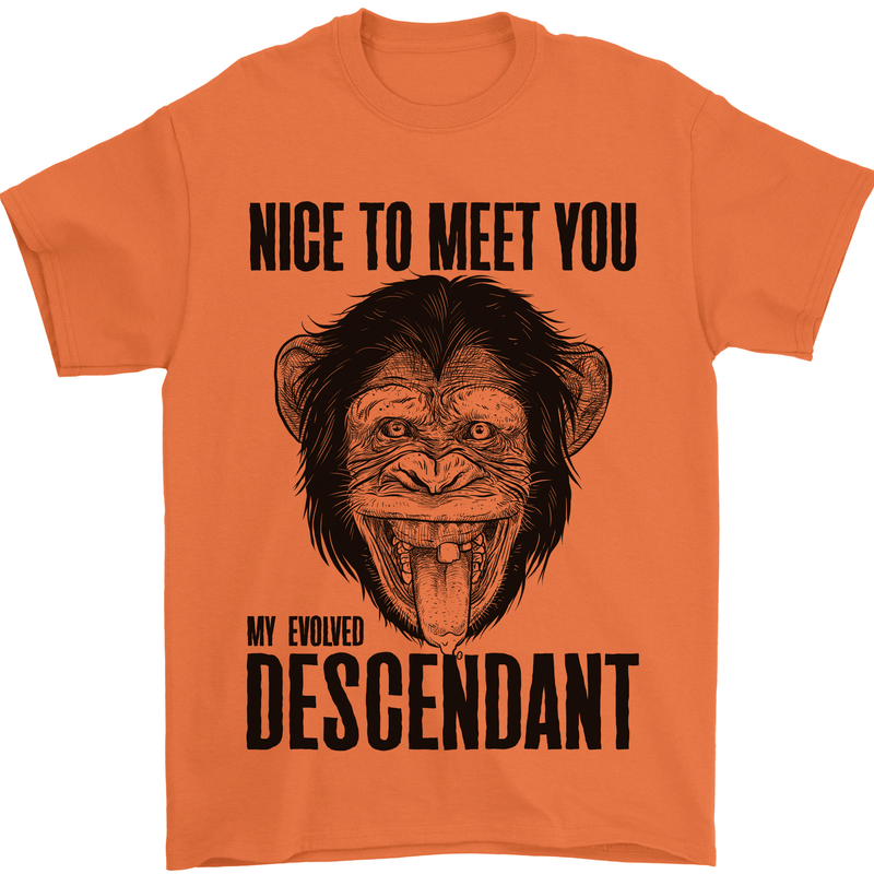 Chimp Evolved Dessendant Funny Monkey Ape Mens T-Shirt Cotton Gildan Orange