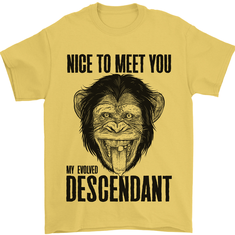 Chimp Evolved Dessendant Funny Monkey Ape Mens T-Shirt Cotton Gildan Yellow