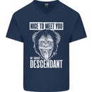 Chimp Evolved Dessendant Funny Monkey Ape Mens V-Neck Cotton T-Shirt Navy Blue