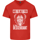 Chimp Evolved Dessendant Funny Monkey Ape Mens V-Neck Cotton T-Shirt Red