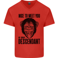 Chimp Evolved Dessendant Funny Monkey Ape Mens V-Neck Cotton T-Shirt Red