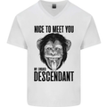 Chimp Evolved Dessendant Funny Monkey Ape Mens V-Neck Cotton T-Shirt White